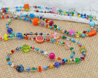 Boho Seed Bead Necklace: Colorful Czech Glass, Glass Beads