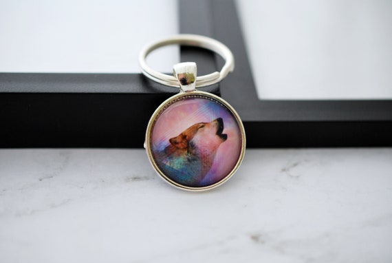 infinity symbol keyring keychain round glass dome cabochon gift bronze purple