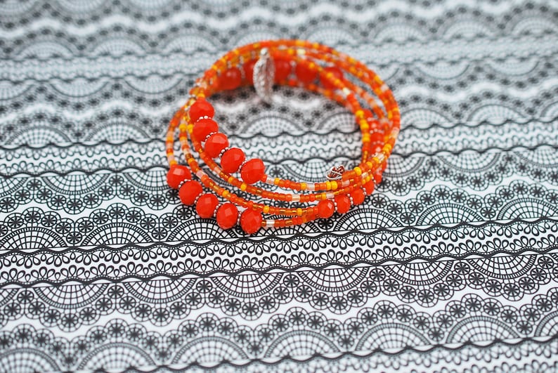 Orange Bracelet Orange Wrap Bracelet Wrap Bracelet Beaded Etsy