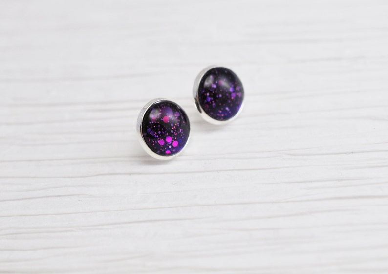 For Her Gift Purple Stud Earrings Silver Earrings Purple Earrings Stud Earrings Dark Purple Stud Earrings Silver Purple Studs