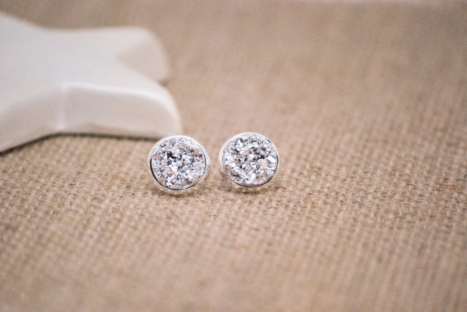 Silver Druzy Earrings, Druzy Stud Earrings, Large Druzy Earrings, Raw Crystal, Faux Druzy Earrings, Silver Stud Earrings, Faux Plugs, Drusy