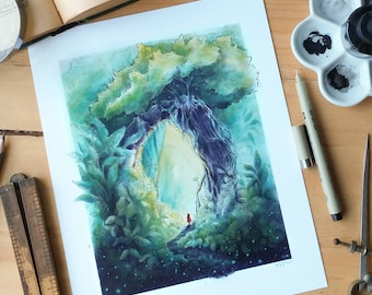 Arco de la Jungla / Ilustración en tinta. Decoración tropical. Bosque místico. Decoración natural. Decoración de cuento de hadas. Arte de la jungla. Caperucita Roja. Planta tropical.