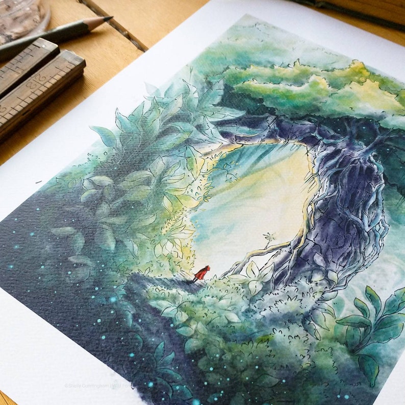 Jungle Arch Ink Illustration. Tropical Decor. Mystical Forest. Nature Decor. Fairytale Decor. Jungle Art. Red Riding hood. Tropical Plant. image 2