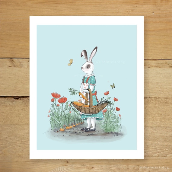 Rabbit//Bunny Poster //Carrot Garden//Colorful Animal Poster//Print// 16x20 inch