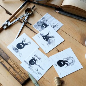 Franklin Mini Prints, Set 1 Ink Illustration. Monster. Woodland Sprite. Kids Decor. Monster art. Whimsical. Pen and Ink. Fantasy Art. image 3