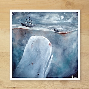 The Whalers | Watercolor Painting. Moby Dick Illustration. The White Whale. Whale Art. Moby Dick. Nautical Art. Maritime Art. Beach Decor.