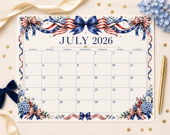 Calendario di luglio 2026, calendario di luglio, calendario di luglio 2026, calendario stampabile, calendario mensile, calendario digitale Bullet Journal, calendario estivo
