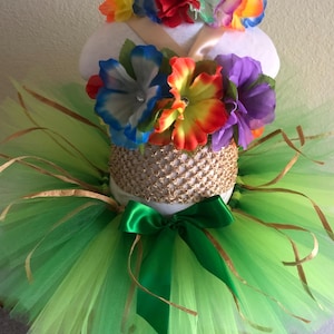 Hawaiian hula tutu set, smash cake tutu dress, photo prop tutu with matching headband for baby girls 6-18 months