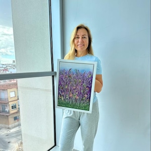 Purple Morning – Original Textured Floral Painting | Airbrush Wall Art in Frame | 3D Flowers Artwork | Nature Inspired Home Decor