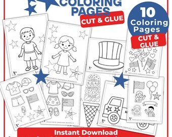 USA Party-Day Cut and Glue Pages for Kids | 4th of July Printable Activity
