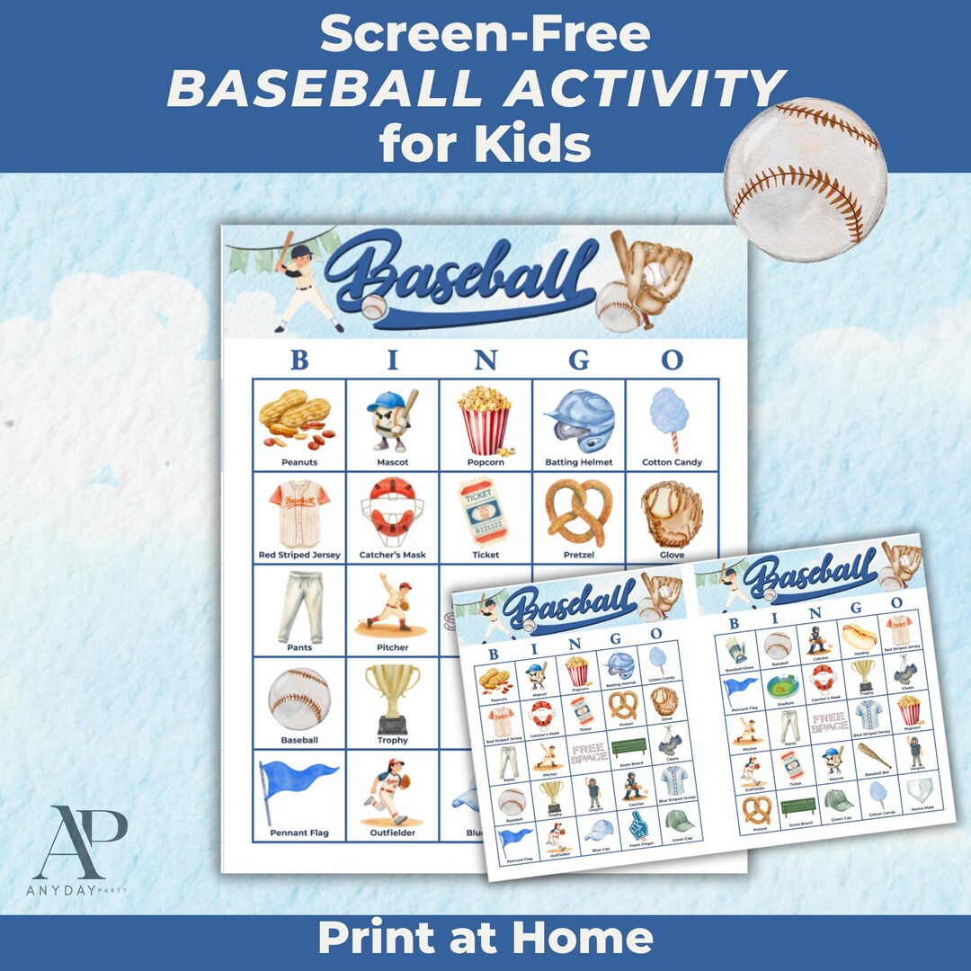Baseball Bingo Printable for Kids, Little League Game Activity, Kids ...