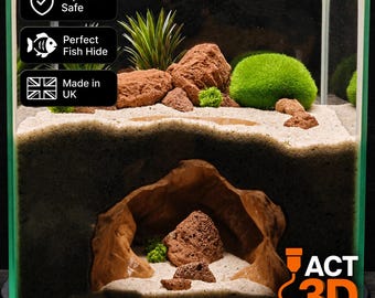 Jaskinia dla gadów drukowana w 3D do akwarium, kryjówka dla ryb w terrarium, schronienie dla gekona i węża, naturalna grota skalna, nora do akwarium, dekoracja siedliska na prezent