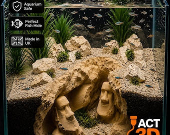 Easter Island Aquarium Cave | Durable Fish Tank Hide | Aquarium Decor for Bettas, Pleco & Shrimp