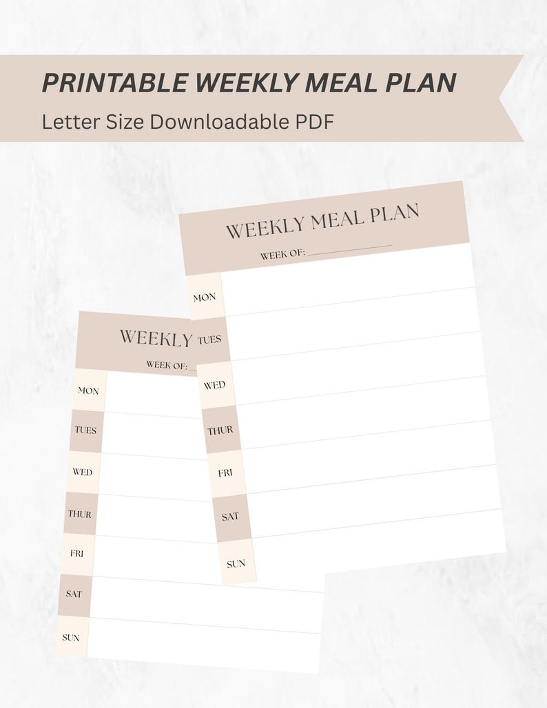 Minimalist Weekly Meal Planner Printable | Modern Meal Planning PDF ...