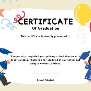 Certificate of graduation elementary school. Graduation diploma primary school.