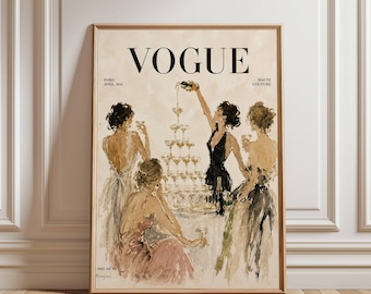 Champagne Tower Vogue Poster, Fashion Watercolor Print, Elegant Vogue Inspired Wall Art