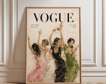 Póster de Vogue, lámina de ilustración de moda, arte mural para fiestas con champán, pintura de mujeres elegantes, decoración editorial, arte para habitaciones con estilo.