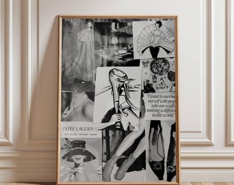 Vogue Fashion Collage Print: Black & White Glam Editorial Art (Digital Download