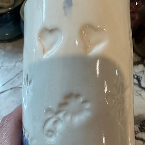 Vintage Blue and White Handmade Pottery Mug, Signed Anna K. White Sky image 3