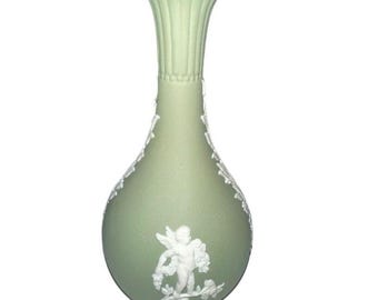 Wedgwood Jasperware Green Cherub Vase – 5” Classic Vintage Ceramic