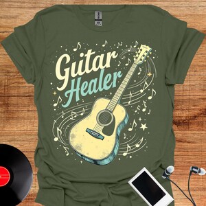 Guitar Healer T-Shirt, Unisex Softstyle Tee, Music Lover Gift, Casual Wear, Birthday Present, Musician Appreciation, Shaman, Boho