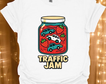 Strawberry Jam Jar Traffic Cars T-Shirt | Witty Commuter Humor Apparel