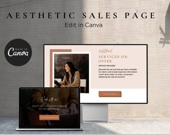 Aesthetic Editable Canva Website Sales Page Template, For Virtual Assistant, Business Owner, Social Media Managers, VA