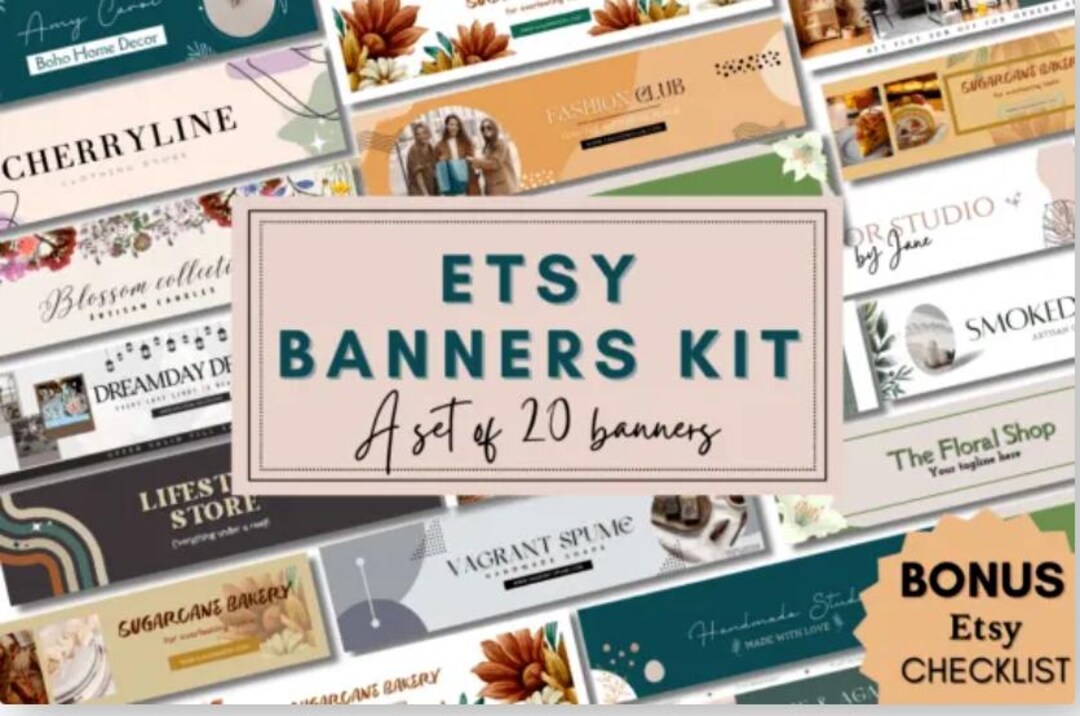 20 Editable Customisable Etsy Shop Banners Kit - Etsy