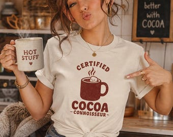 Certified Cocoa Connoisseur Cozy Graphic Tee, Winter Gift