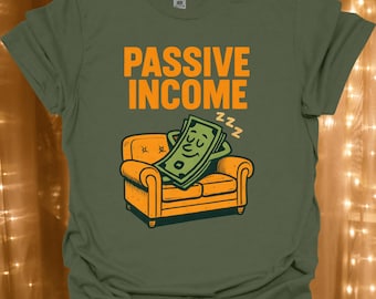 Passive Income Couch Money Graphic T-Shirt | Finance Illustration | Work From Home | Side Hustle