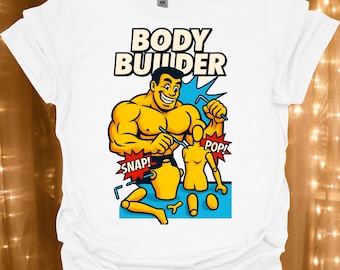 Body Builder T-Shirt | Retro Cartoon Muscleman Graphic Tee | Funny Gift for Gym Goers