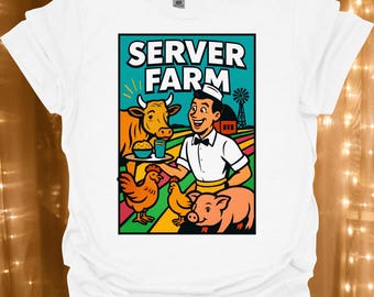 Server Farm T-Shirt | Retro Farm Cartoon Tech Humor | IT Pun | Computer Gift