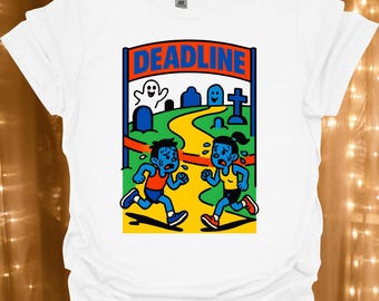 Deadline Cemetery Road T-Shirt | Halloween spooky ghost graveyard design | Pun