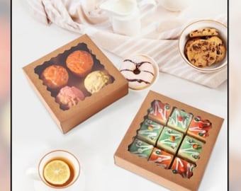 Brown Bakery Boxes with Clear Window 9x9x2.5 Inch – Set of 36