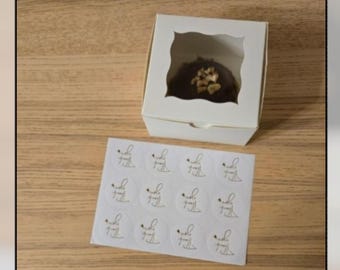 White Bakery Gift Boxes with Window – 24pcs, Thank You Stickers