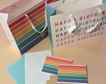 Birthday Gift Bag Set, Rainbow Design, Includes Cards & Tissue (Set of 2)