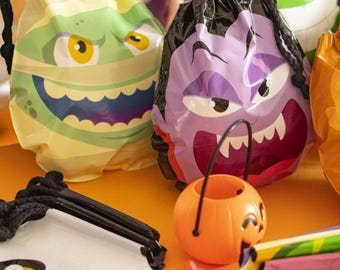 Halloween Treat Bags with Drawstring – 12 Cute Monster Designs, 60PCS