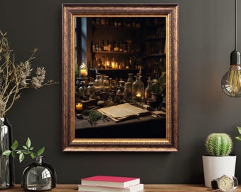 Dark Academia Apothecary Workbench Wall Art Printable | Vintage Apothecary Decor | Gothic Apothecary Art | Digital Download