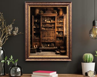 Dark Academia Apothecary Cabinet Wall Art Printable | Vintage Apothecary Decor | Gothic Apothecary Art | Digital Download