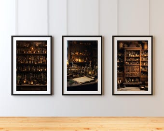 Set de 3 impresiones de boticario de Dark Academia / Decoración vintage de boticario / Impresión gótica de boticario / Descarga digital
