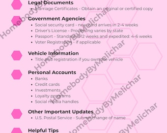 Name Change Checklist, Newlywed Organizer, Digital Download