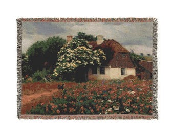Vintage Cottage Floral Woven Blanket, Cozy Home Decor
