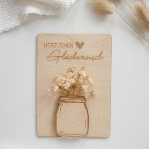 Regalo di compleanno in denaro con fiori secchi inclusi | Soldi per regali di compleanno | Dare soldi per un compleanno | Biglietto di auguri in legno Congratulazioni
