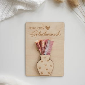 Cadeau d'anniversaire en espèces comprenant des fleurs séchées | Cadeau d'anniversaire en argent | Donner de l'argent pour un anniversaire | Carte en bois Félicitations