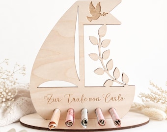 Regalo de dinero personalizado para bautizo | Regalo de dinero personalizado para bautizo | Regalo de dinero para bautizo en forma de barco | Regalo de dinero para bautizo para niñas y niños
