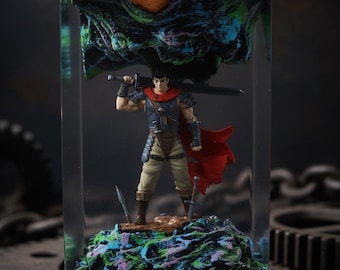 Lampada in resina Guts Berserk - Luce notturna anime dark fantasy, lampada diorama guerriero realizzata a mano, regalo unico per decorazioni manga