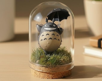 Statuetta di To.to.ro, il mio vicino, in una campana di vetro con ombrello, decorazione da scrivania St.ud.io G.hi.bli, regalo per fan degli anime, grazioso diorama da collezione