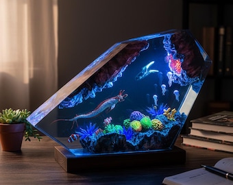 Lampada da notte in resina Reaper Leviathan Death, luce notturna in resina epossidica Subnautica, decorazione da scrivania a tema oceano, regalo per lui per la sala giochi di fantascienza