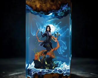 Fantasy Warrior Resin Diorama, Handcrafted Epoxy Art Block, Unique Gaming Room Decor, Collectible Figurine Sculpture Gift