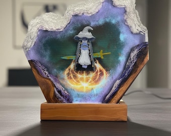 Diorama illuminato ED Ring Ra.nn.i The Wit.ch realizzato a mano, decorazione per sala giochi fantasy, scultura da tavolo mistica a tema mago, regalo